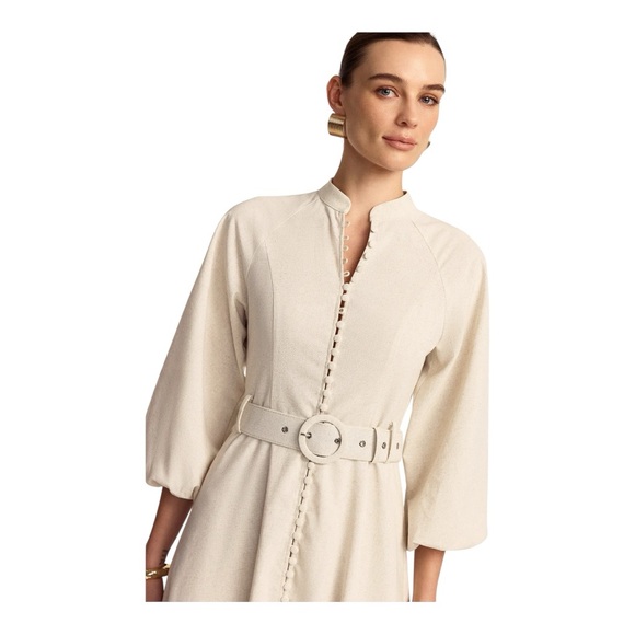 COMMENSE Belted Button Front Maxi Linen Dress COLOR - Apricot SIZE Small NWT - Picture 2 of 12